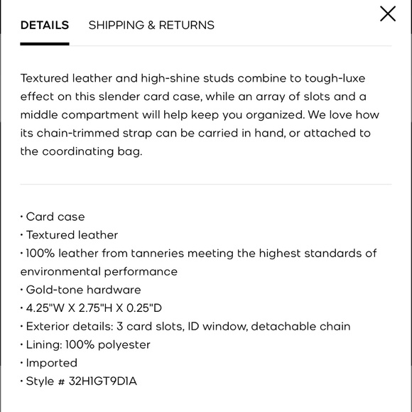 New Michael Kors SMALL STUDDED TEXTURED LEATHER CHAIN CARD CASE black with gold - Picture 3 of 3